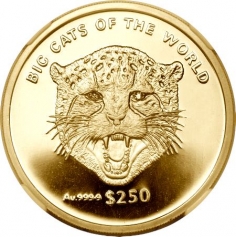 Золотая монета 250 долларов Гепард серия: Крупные кошки мира.,31,1г., 2001г.,Au 999,9 , Сьерра Леоне