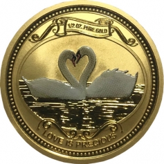 Золотая монета 25 долларов (dollars) 2008 "Любовь драгоценна" (Лебеди) Острова Кука) 1/2 oz